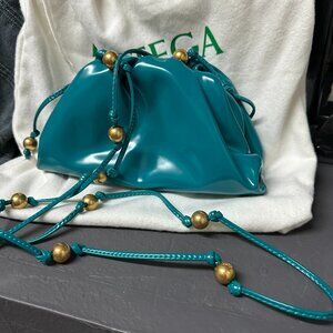 Bottega veneta mini pouch bag Rare teal blue color with large gold bead detail